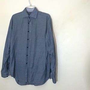 Thomas Dean Mens Size Large  black & white Long Sleeve Button Down Casual Shirt